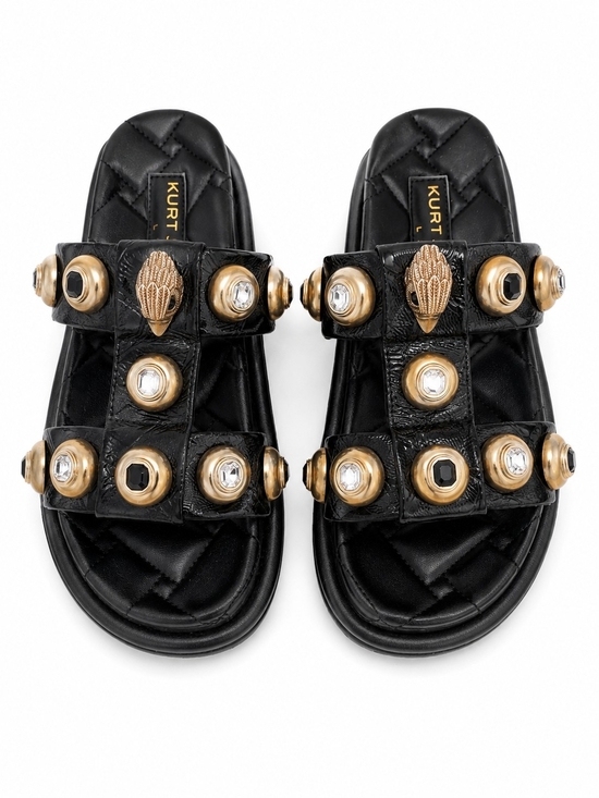 Kurt Geiger Shoes - 🆕️Kurt Geiger London Orson Studded Slides Black Gold Crystal Sandals US 7